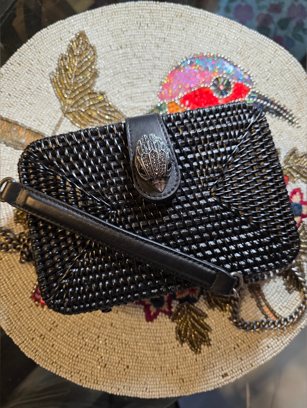 Kurt Geiger London Kensington Black Wicker Bag With Storage Bag